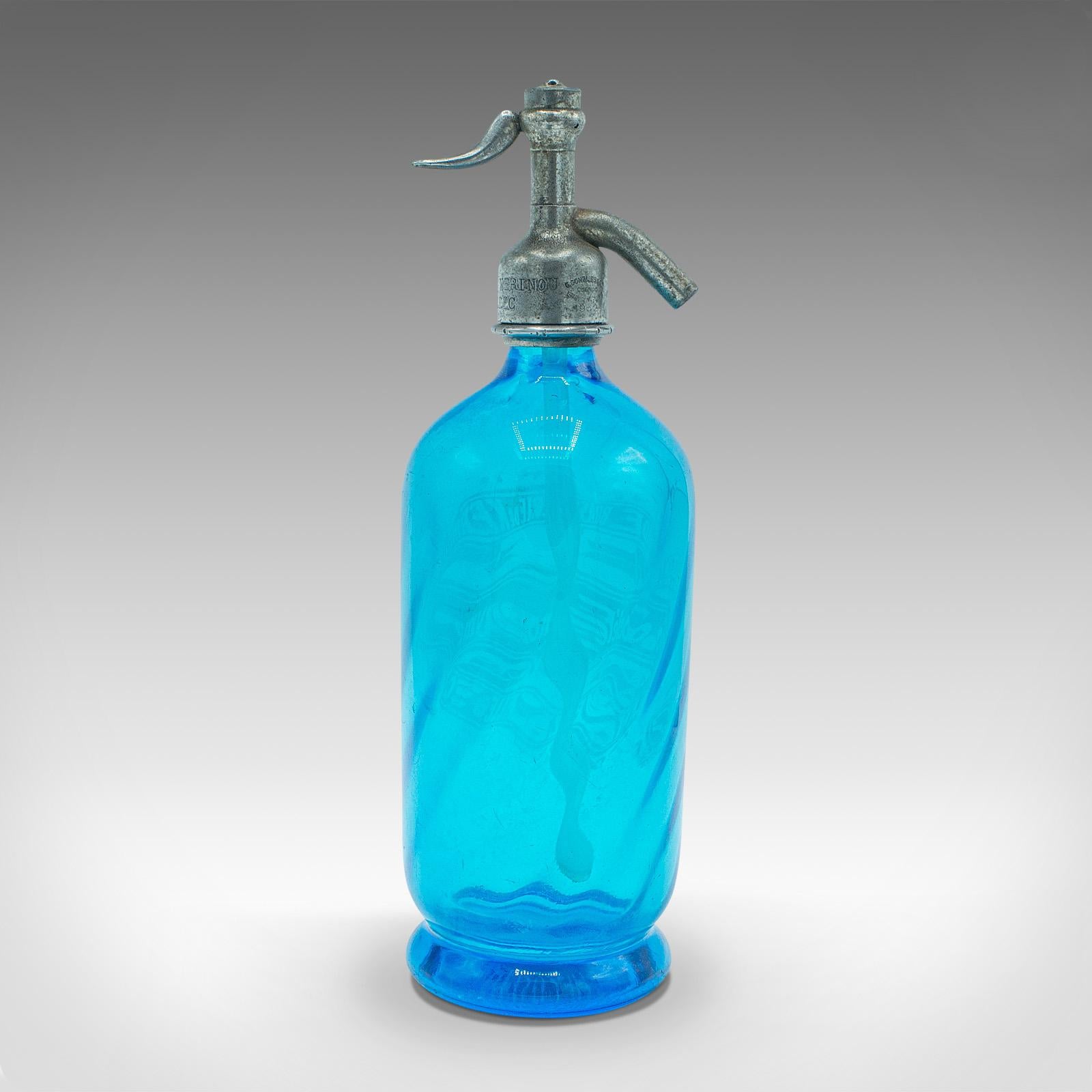 Blauer Soda-Siphon, Französisch, Dekoratives Glas, Bistro-Seltzer-Flasche, 1932 im Zustand „Gut“ in Hele, Devon, GB