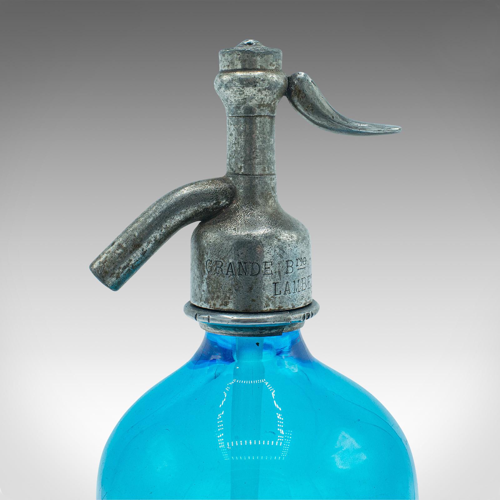 Vintage Blue Soda Siphon, French, Decorative Glass, Bistro Seltzer Bottle, 1932 2