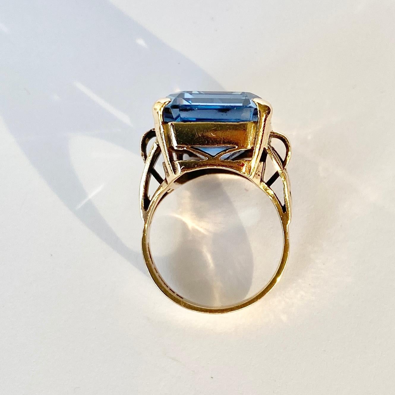 Modern Vintage Blue Spinel and 9 Carat Gold Cocktail Ring