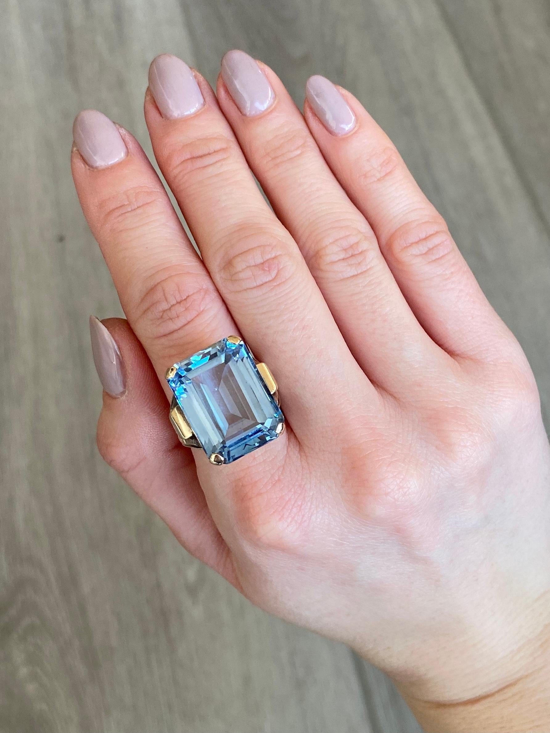 Emerald Cut Vintage Blue Spinel and 9 Carat Gold Cocktail Ring