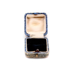 Vintage Blue Square Ring Box, with Cream and Black Velvet Interior