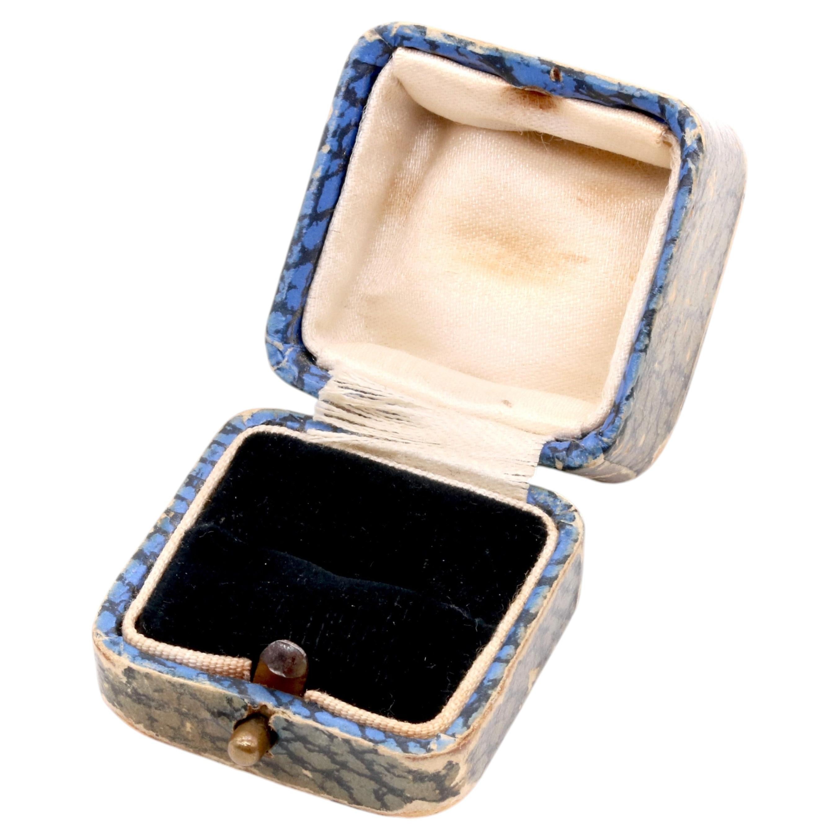 Vintage Blue Square Ring Box, with Cream and Black Velvet Interior