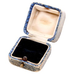 Vintage Blue Square Ring Box, with Cream and Black Velvet Interior