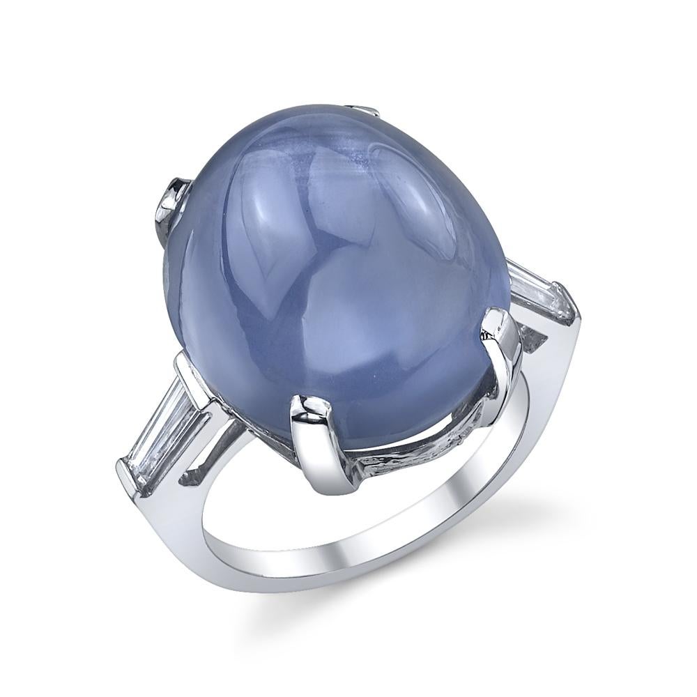 28 Carat Vintage Blue Star Sapphire and Diamond 3-Stone Ring, circa 1945-1955 For Sale 3