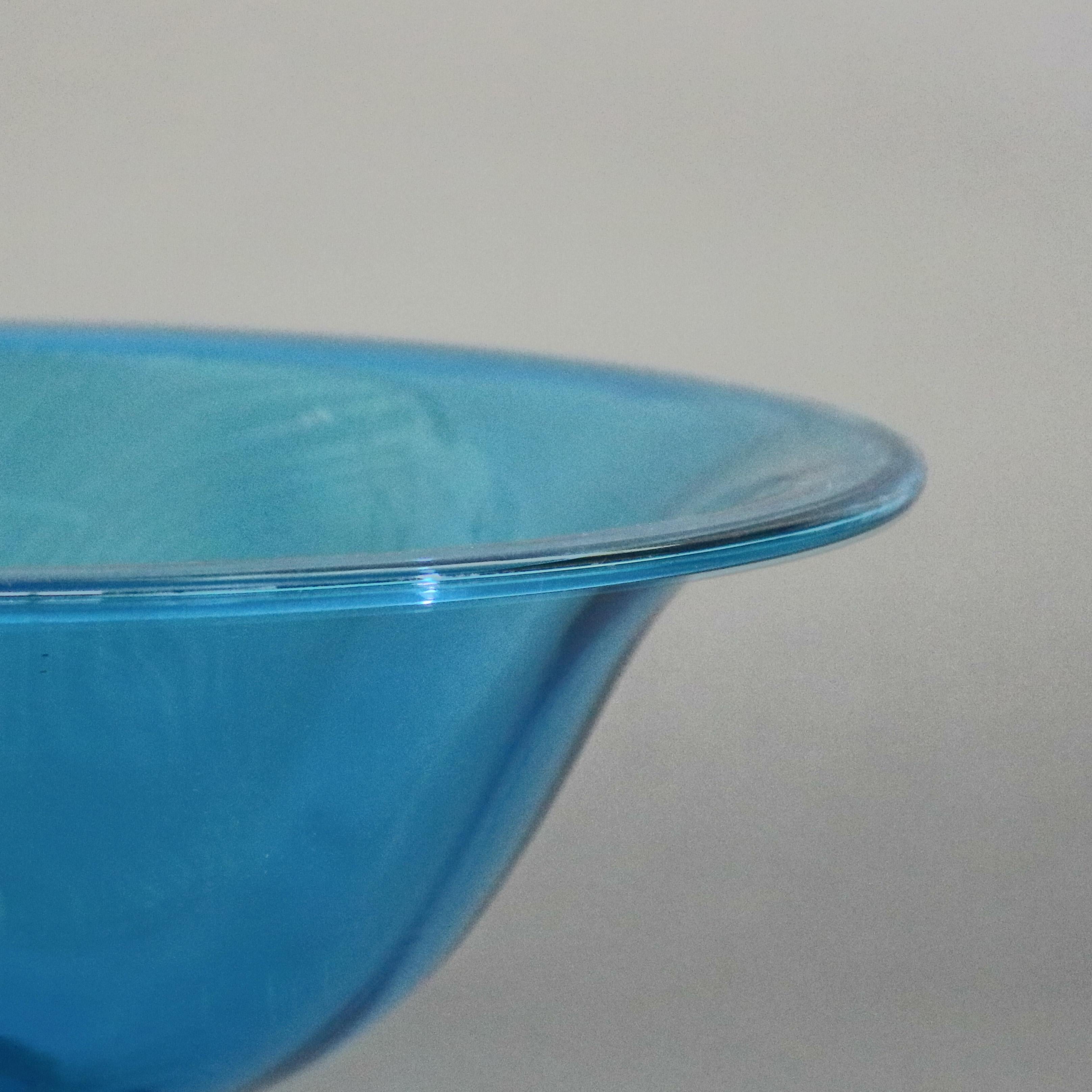 Mid-Century Modern Vintage Blue Steuben Blown Art Glass Flared Center Compote, circa 1950