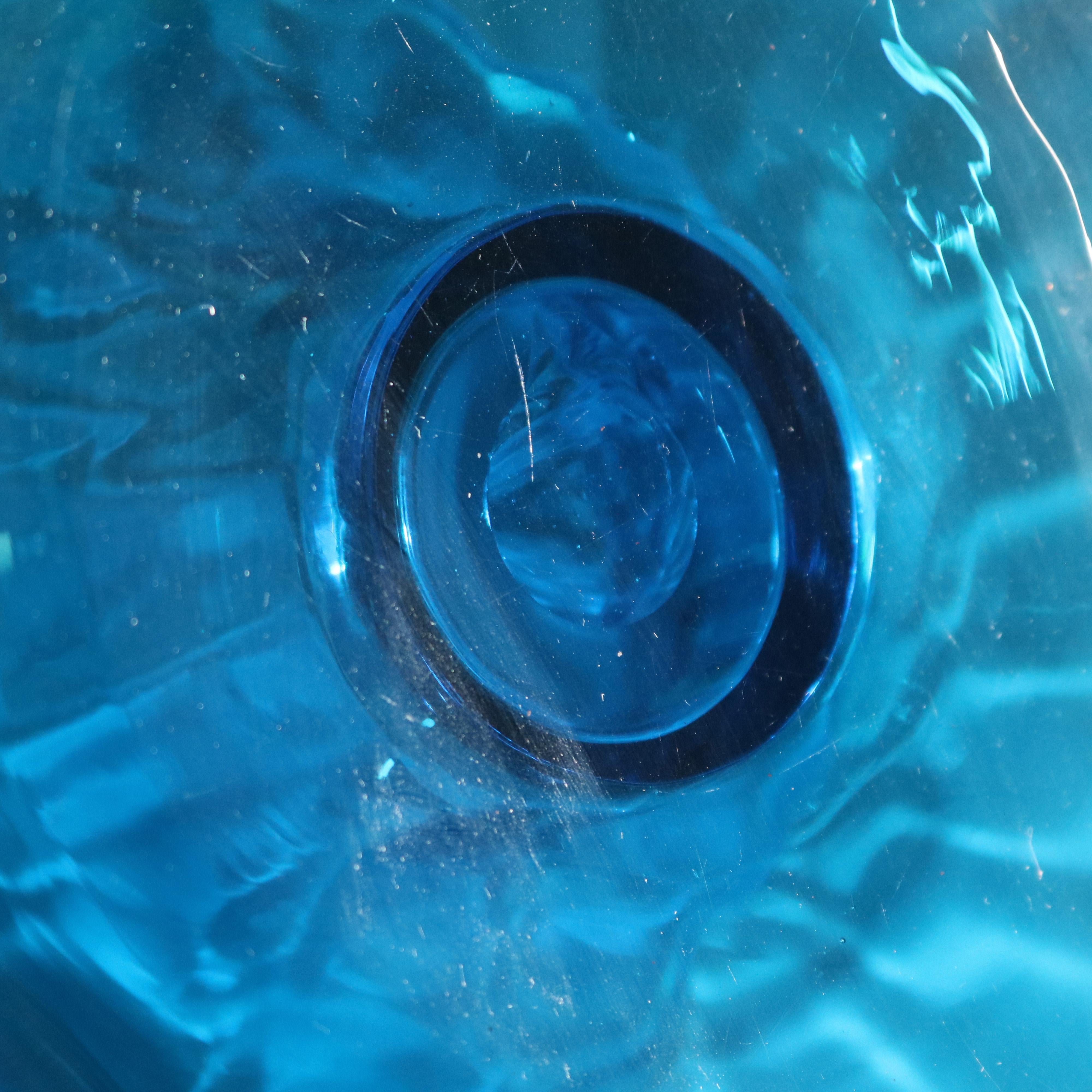 American Vintage Blue Steuben Blown Art Glass Flared Center Compote, circa 1950