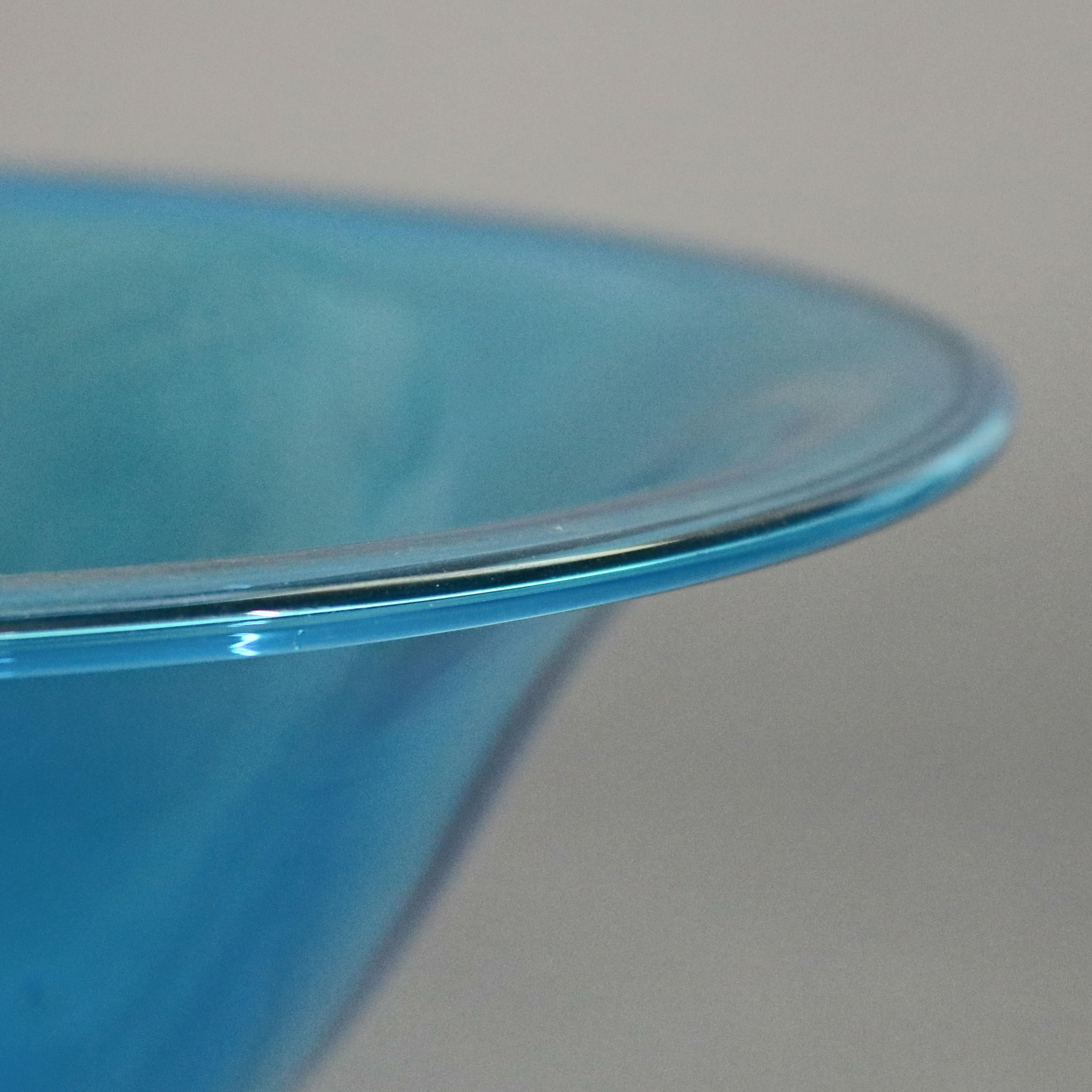 Hand-Crafted Vintage Blue Steuben Blown Art Glass Flared Center Compote, circa 1950