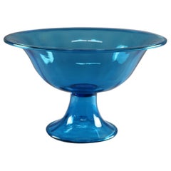 Vintage Blue Steuben Blown Art Glass Flared Center Compote, circa 1950