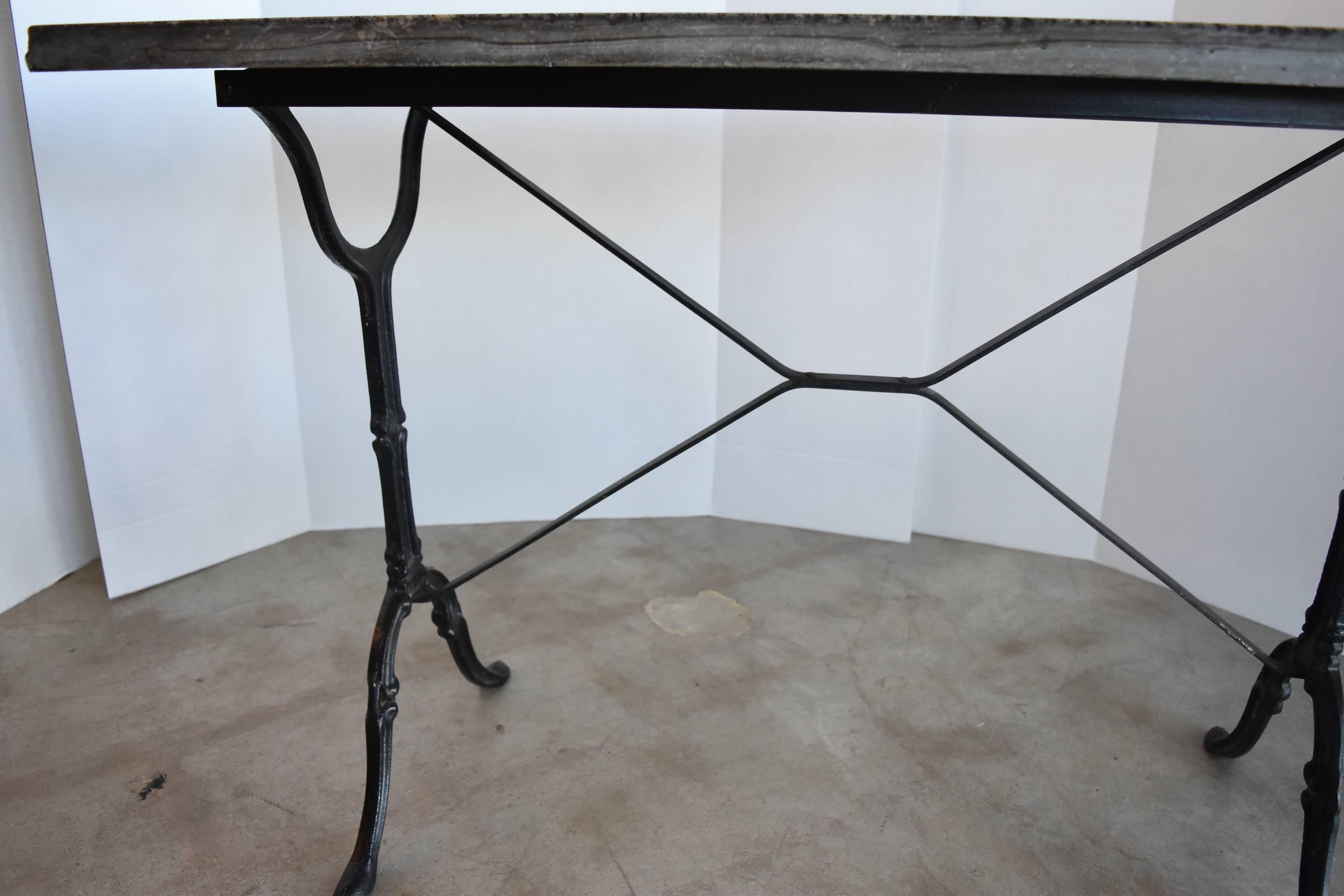 Vintage Blue Stone Marble Top Table with Metal Painted Black Base from Belgium 5
