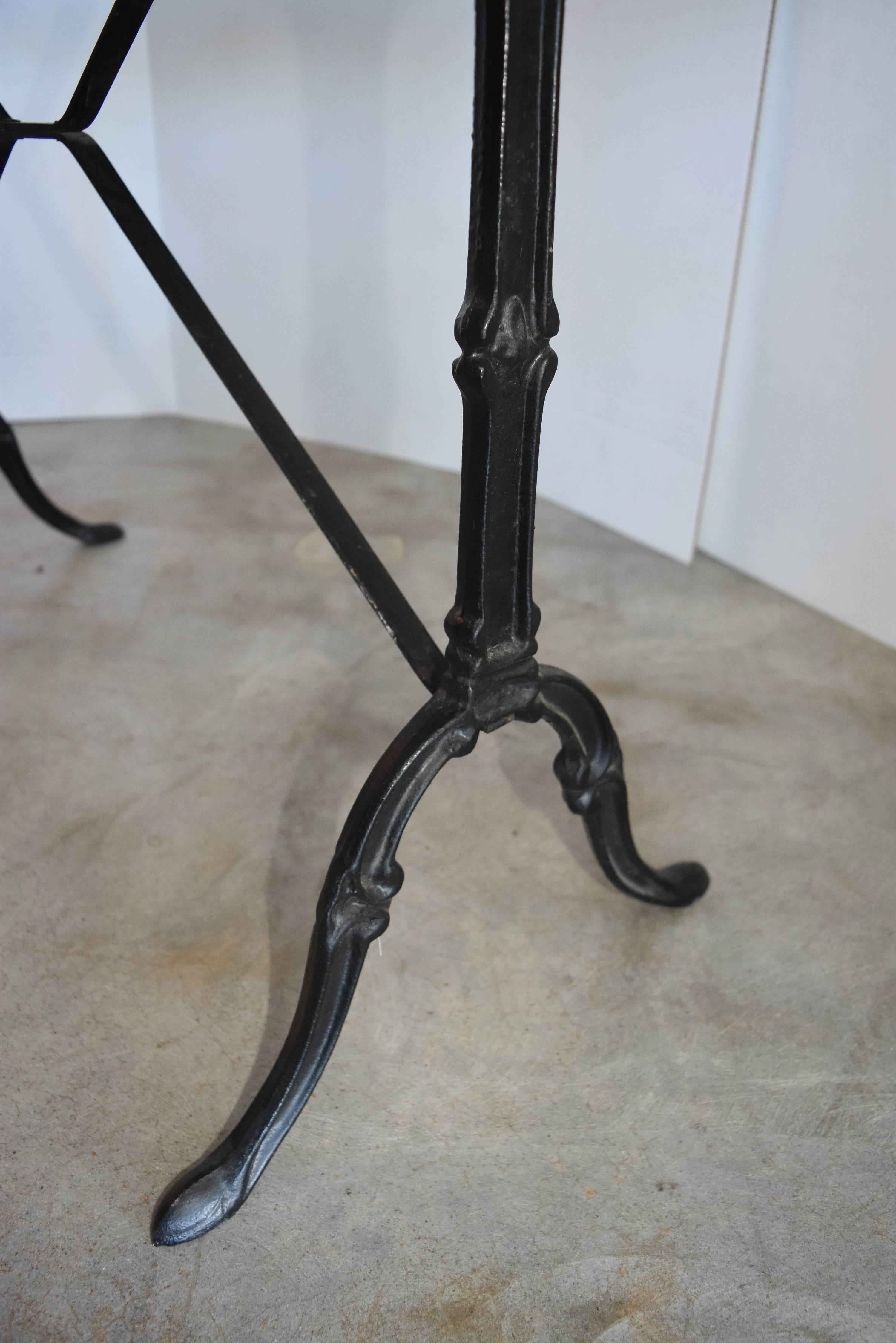 Vintage Blue Stone Marble Top Table with Metal Painted Black Base from Belgium In Good Condition In Houston, TX