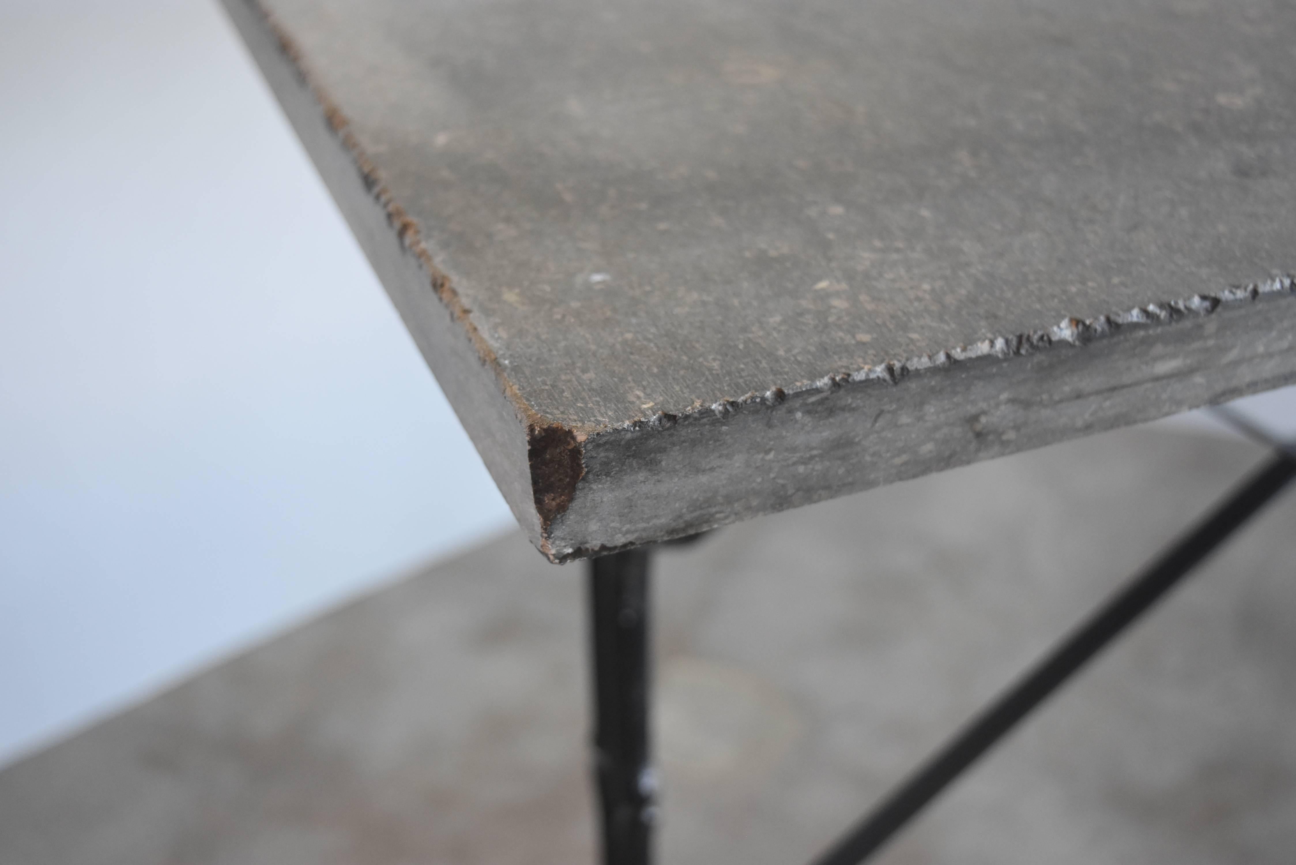 Contemporary Vintage Blue Stone Marble Top Table with Metal Painted Black Base from Belgium