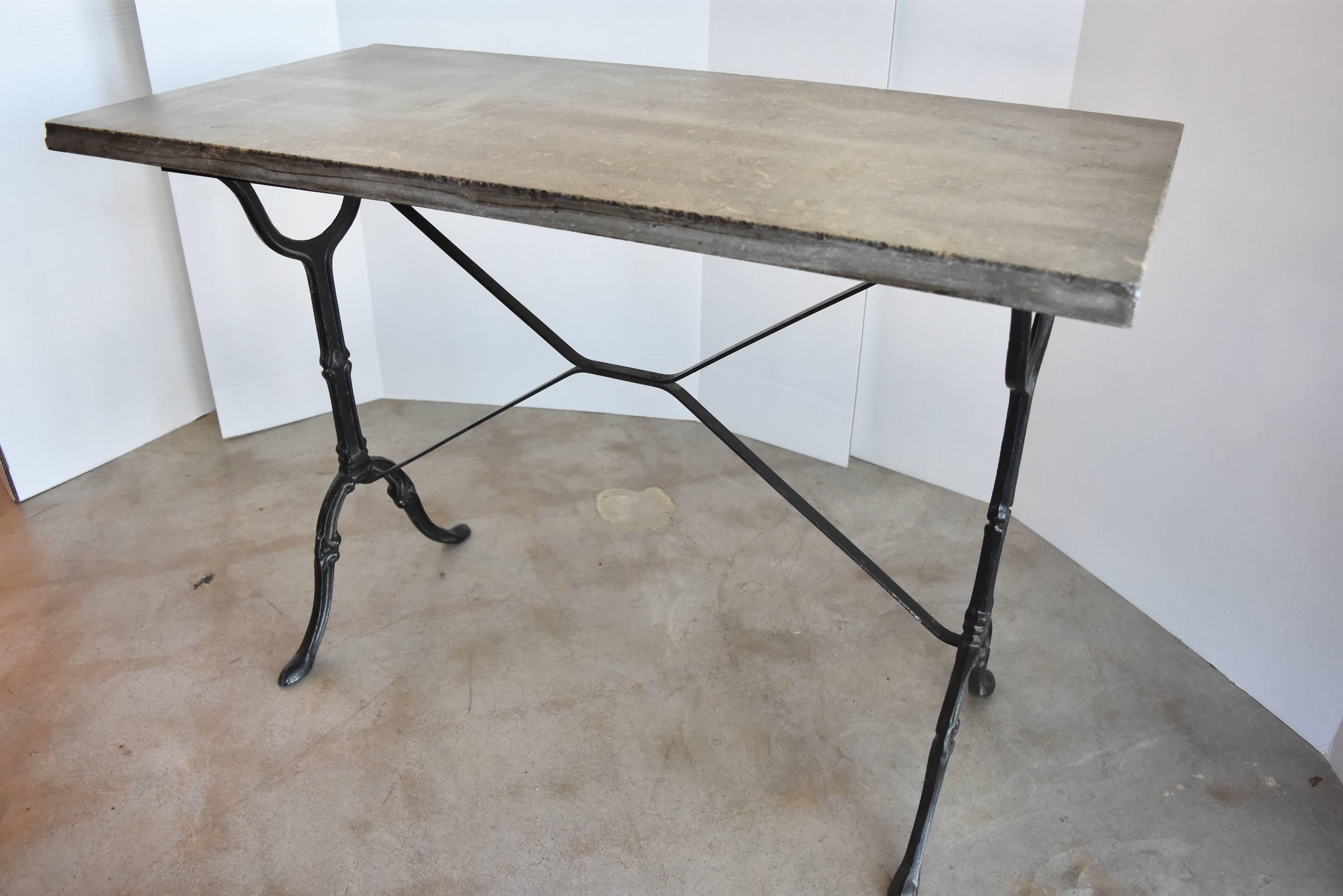 Vintage Blue Stone Marble Top Table with Metal Painted Black Base from Belgium 1