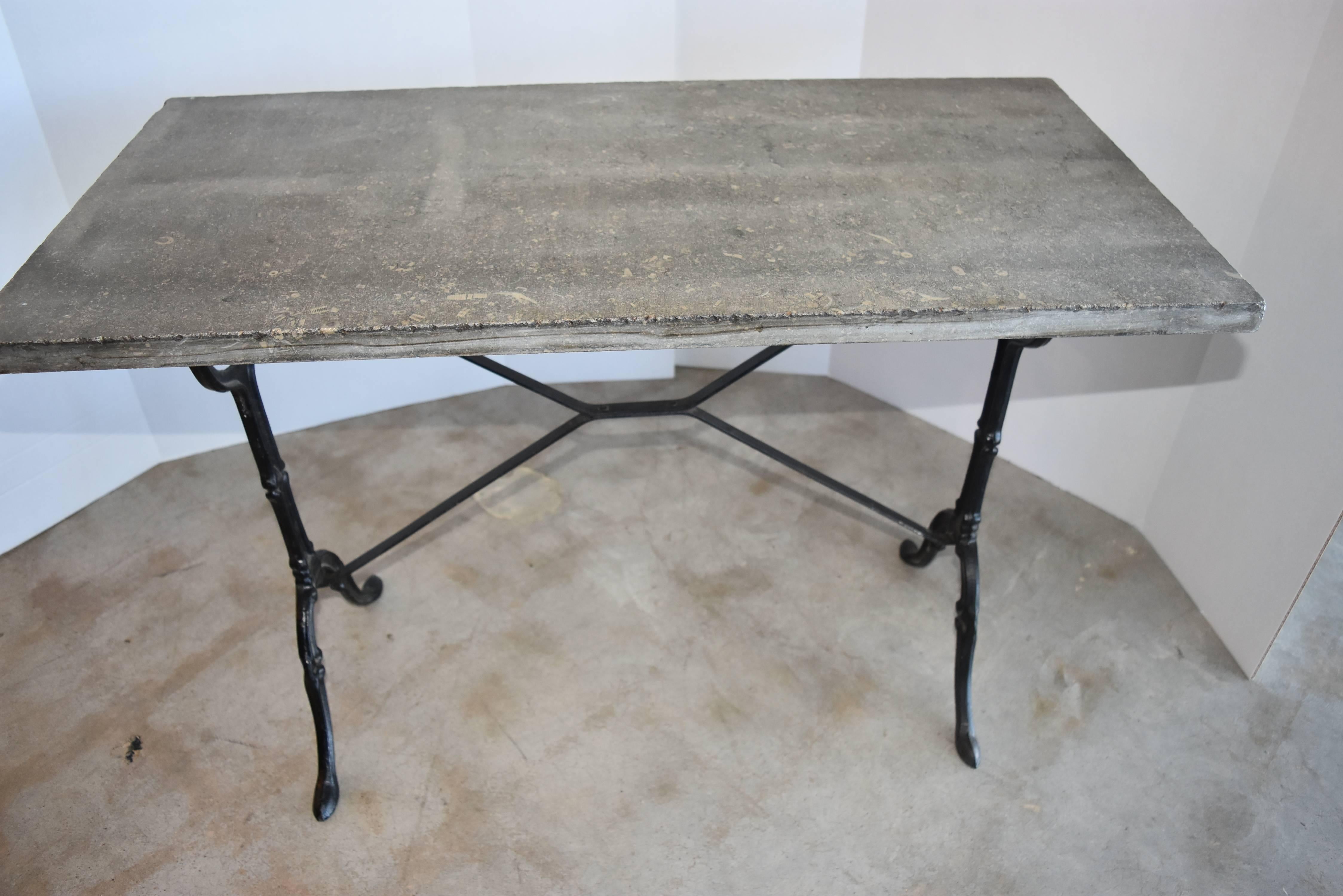 Vintage Blue Stone Marble Top Table with Metal Painted Black Base from Belgium 3