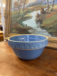 Vintage Blue Stoneware Mixing Bowl with Geometric Band - Marked "NI-L"