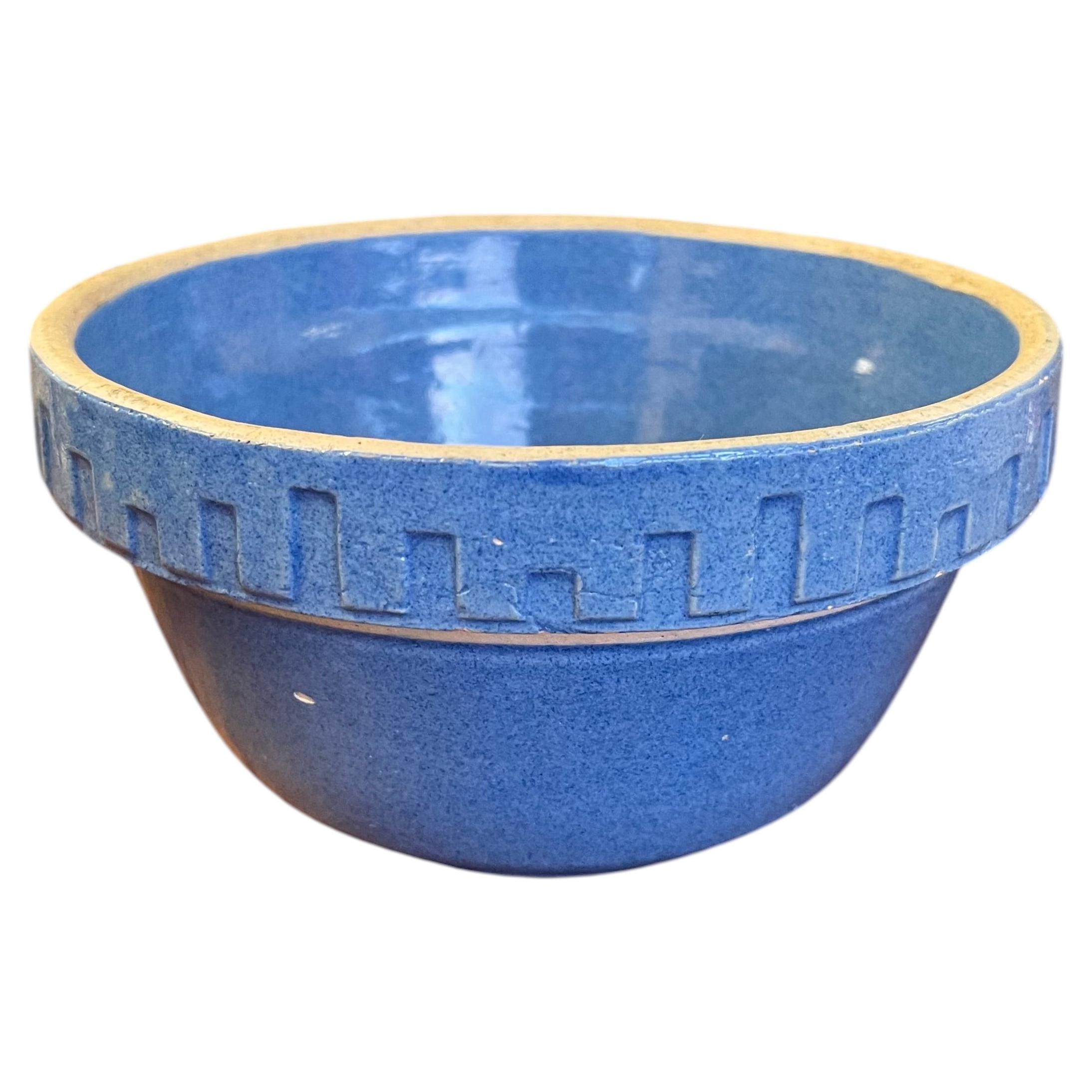 Vintage Blue Stoneware Mixing Bowl with Geometric Band - Marked "NI-L"