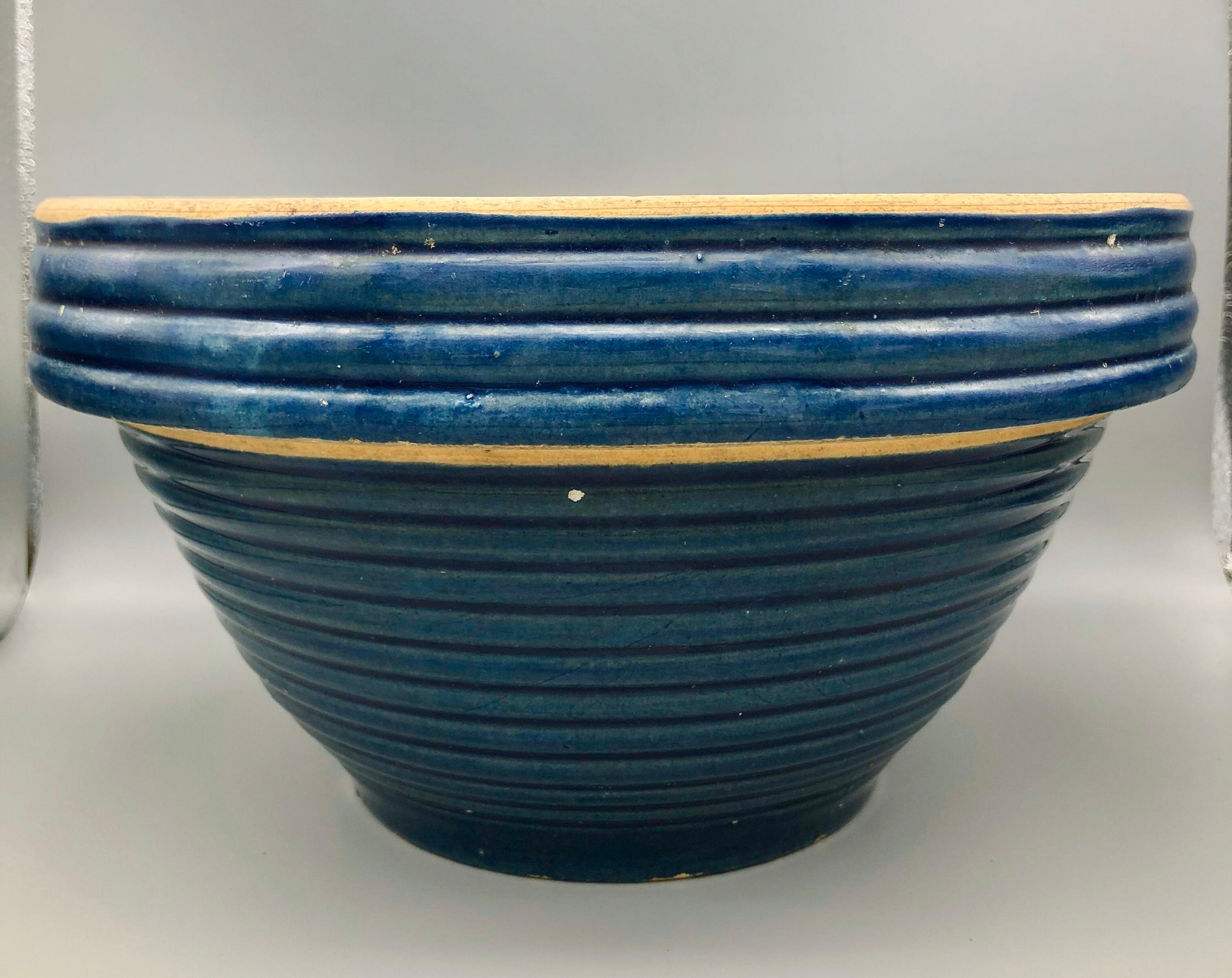 vintage blue stoneware bowl
