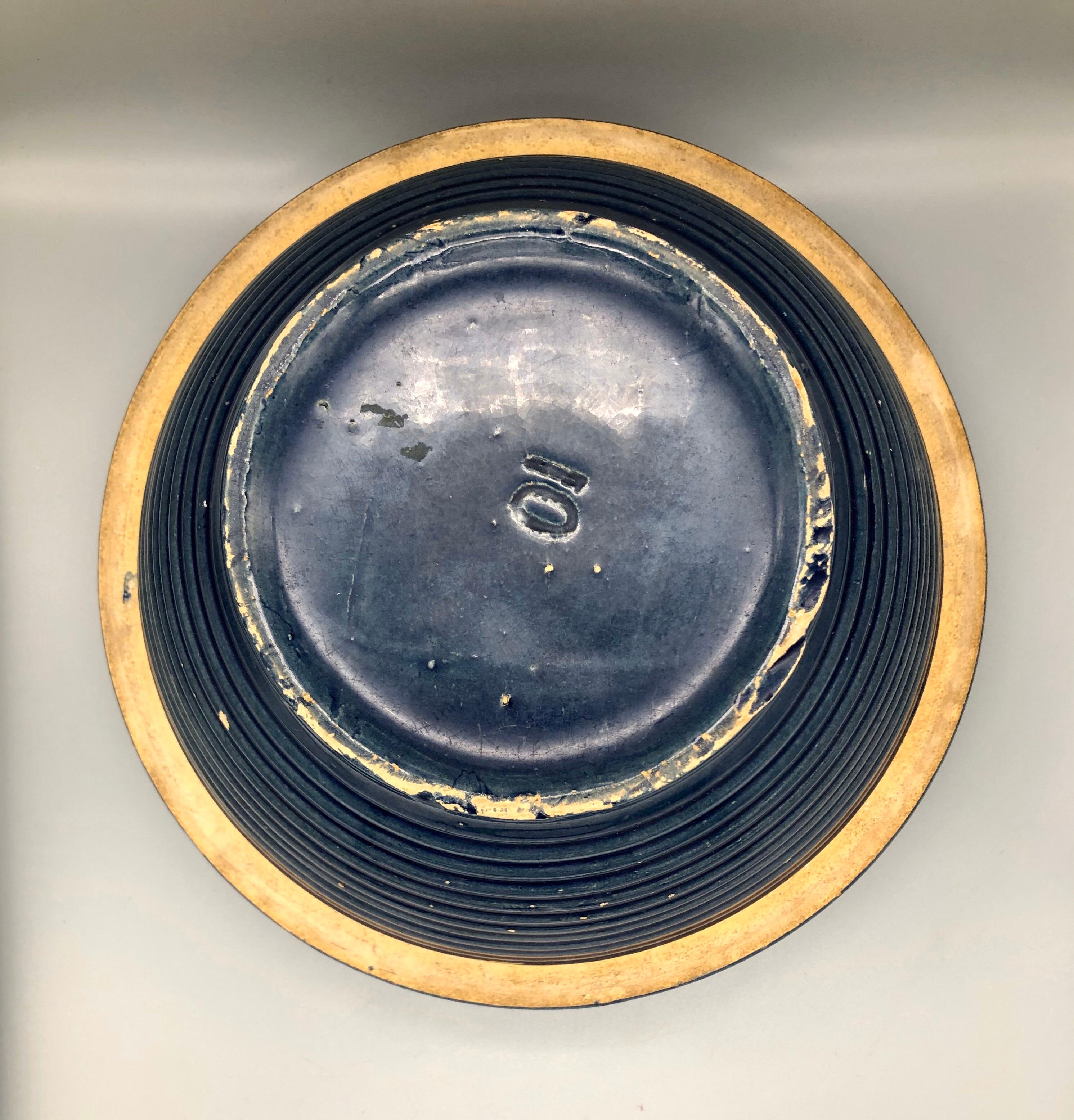 Vintage Blue Stoneware Ringed Mixing Bowl #10 In Good Condition For Sale In Vineyard Haven, MA