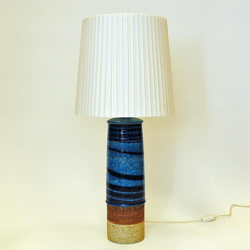 Scandinavian Modern Vintage Blue Stoneware Table Lamp by Inger Persson for Rörstrand, Sweden 1960s