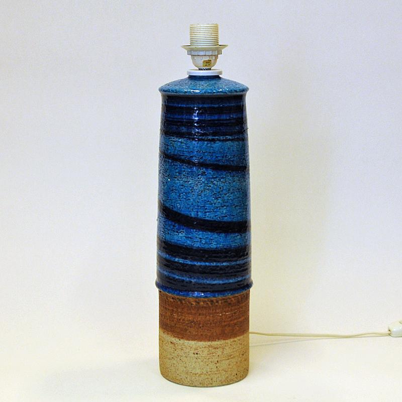 Vintage Blue Stoneware Table Lamp by Inger Persson for Rörstrand, Sweden 1960s In Good Condition In Stockholm, SE