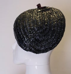 Vintage Blue Straw Hat with Ribbonn Detail