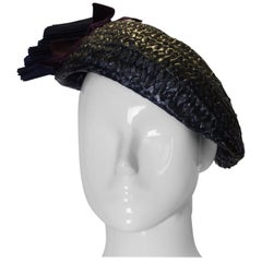 Blauer Strohhut mit Schleifendetail in Vintage