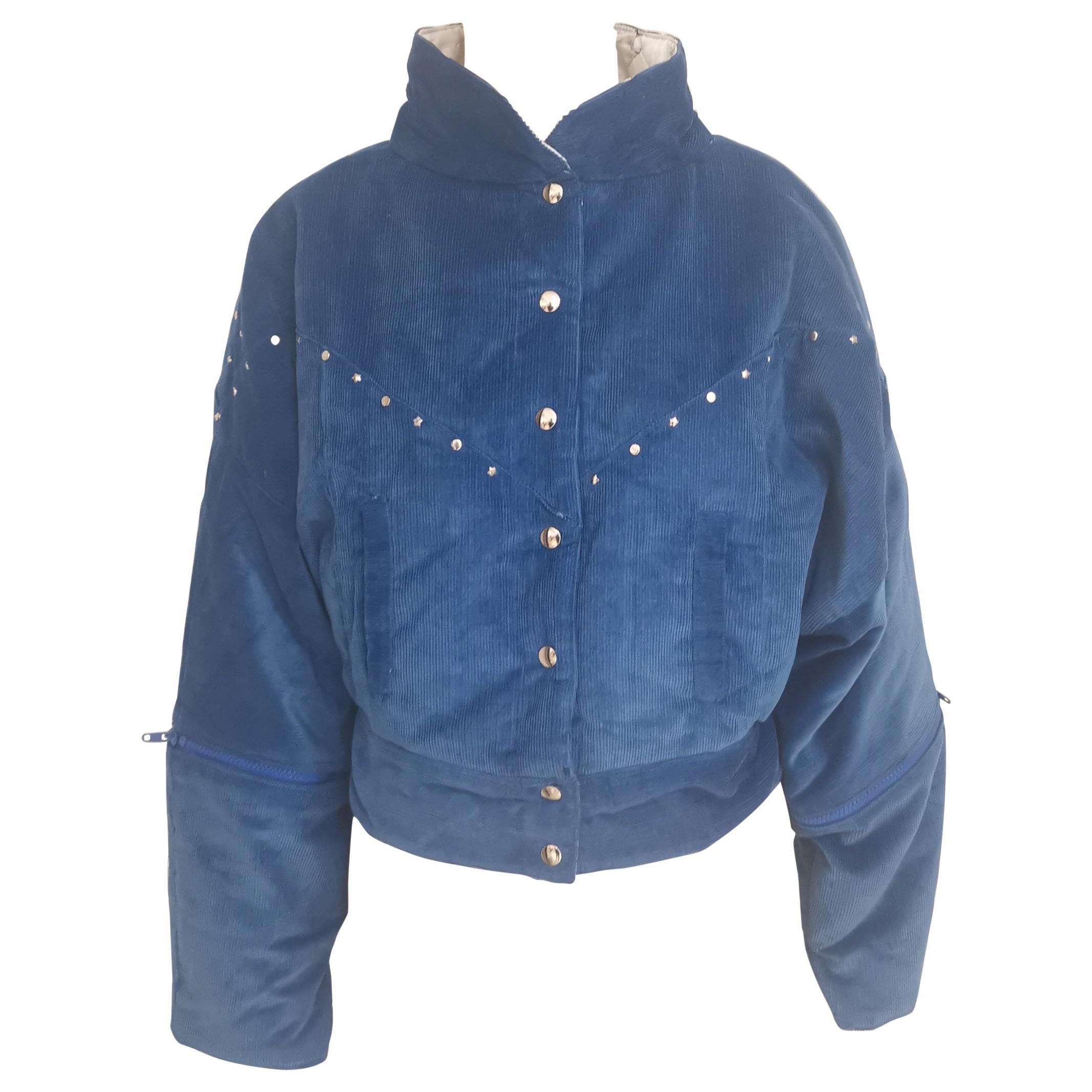 Vintage blue suede bomber jacket