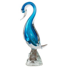 Scultura vintage di cigno blu in vetro artistico di Murano di Formia Venezia Italia