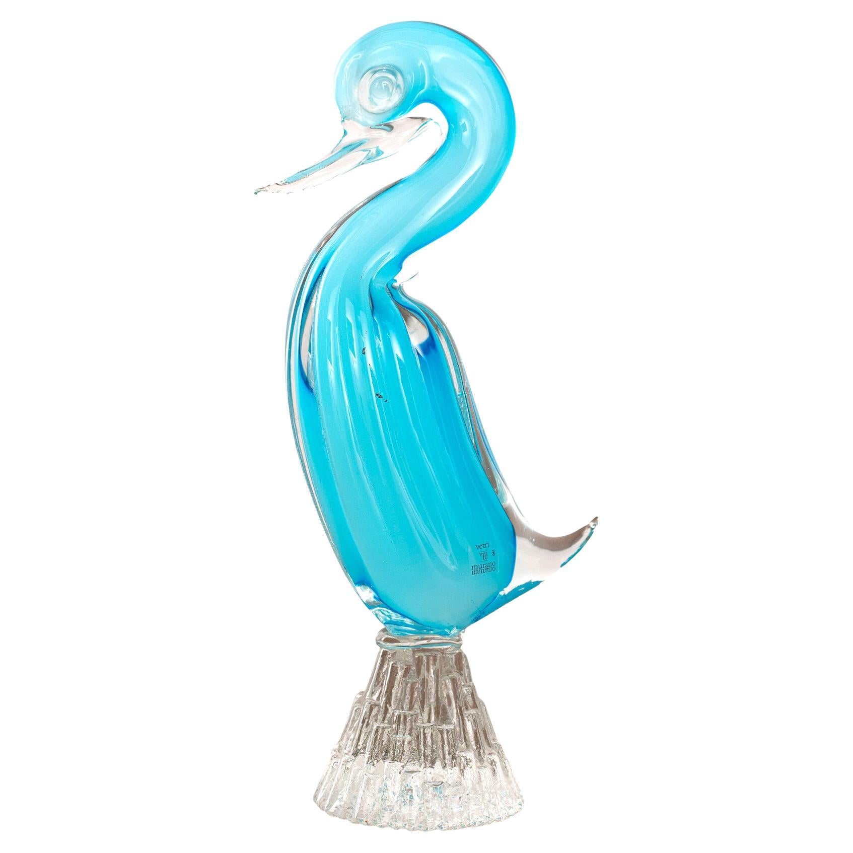 Vintage Blue Swan Sculpture en verre Murano by Formia Venezia, made in Italy