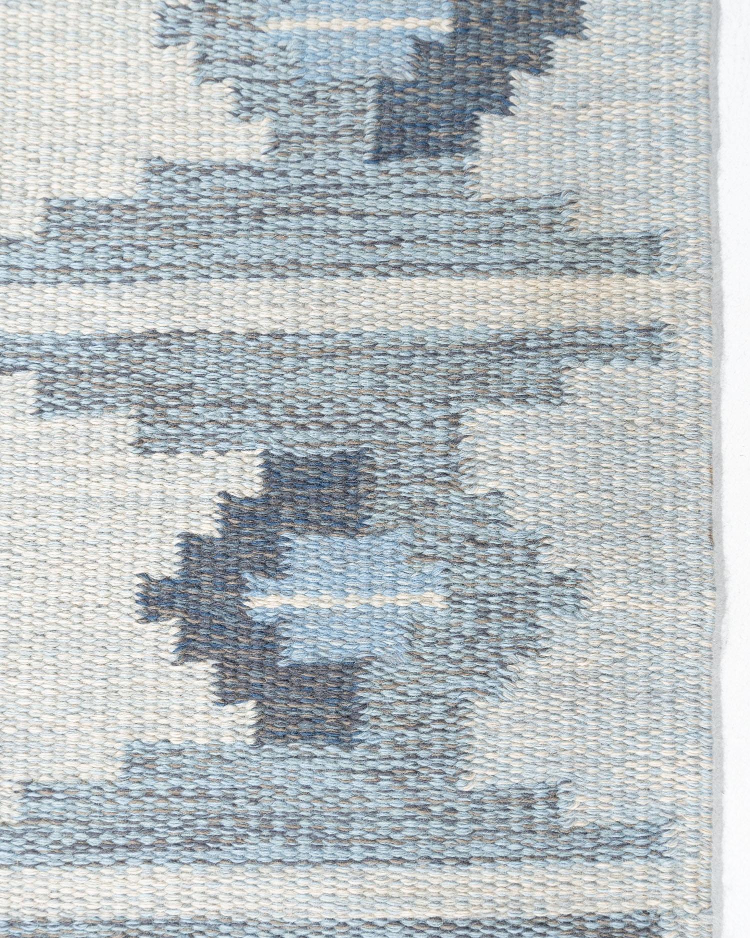 Annodato a mano Tappeto scandinavo svedese blu vintage  4'6 x 6'10 in vendita