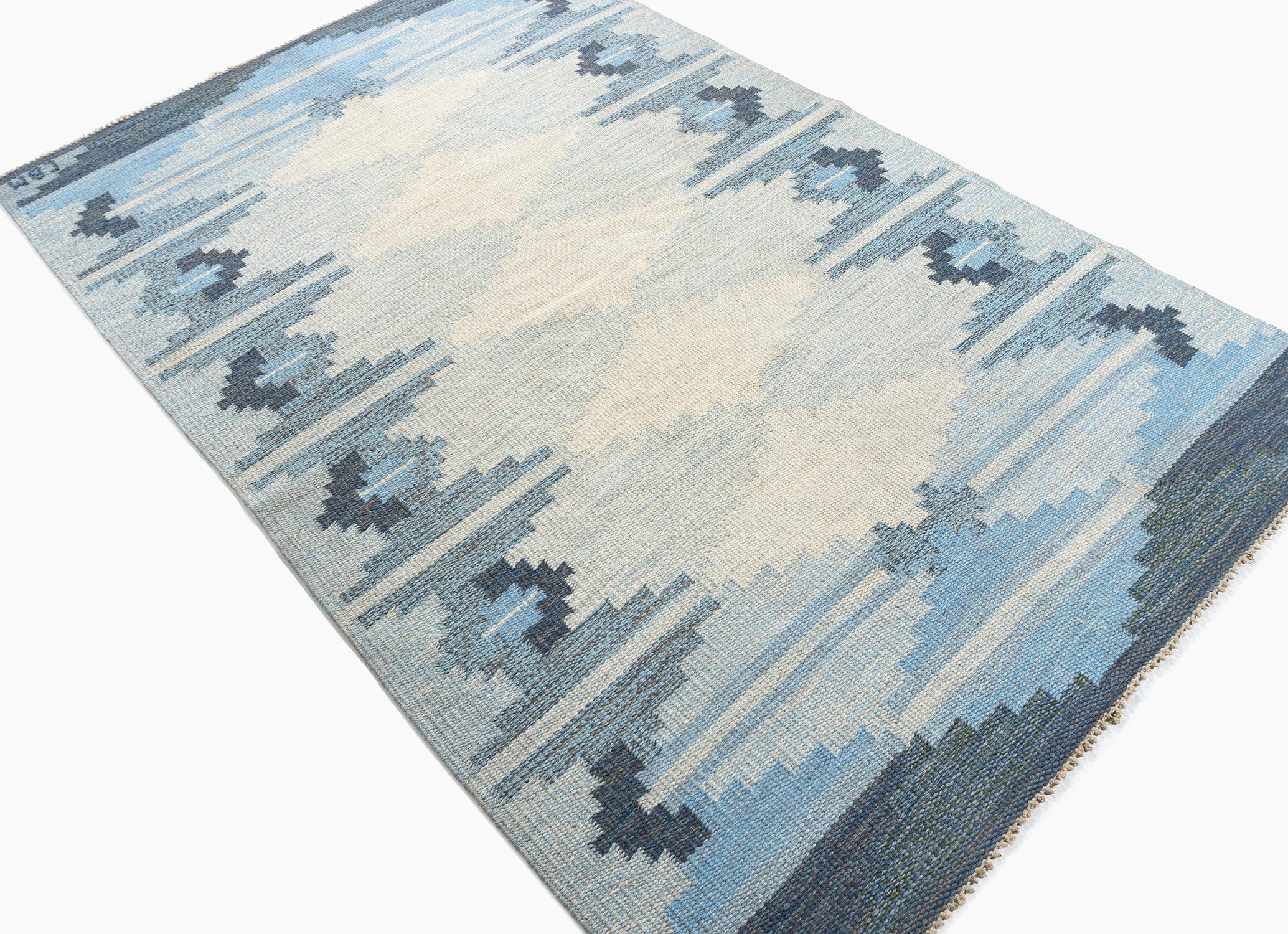 Tappeto scandinavo svedese blu vintage  4'6 x 6'10 in vendita 2