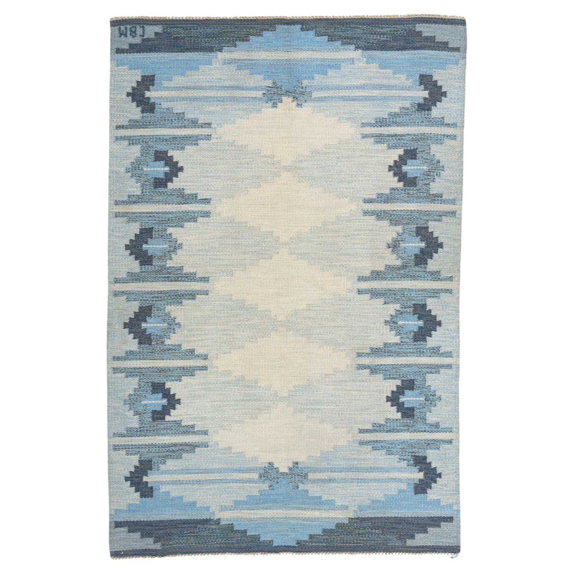 Tappeto scandinavo svedese blu vintage  4'6 x 6'10 in vendita