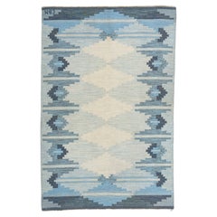 Vintage Blue Swedish Scandinavian Area Rug  4'6 x 6'10