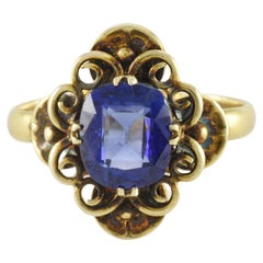 Vintage Blue Synthetic Sapphire and 14kt Yellow Gold Ring 