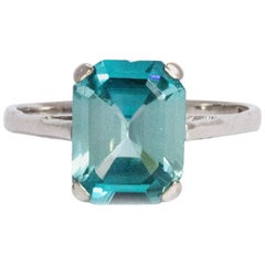 Vintage Blue Topaz and 18 Carat White Gold Ring