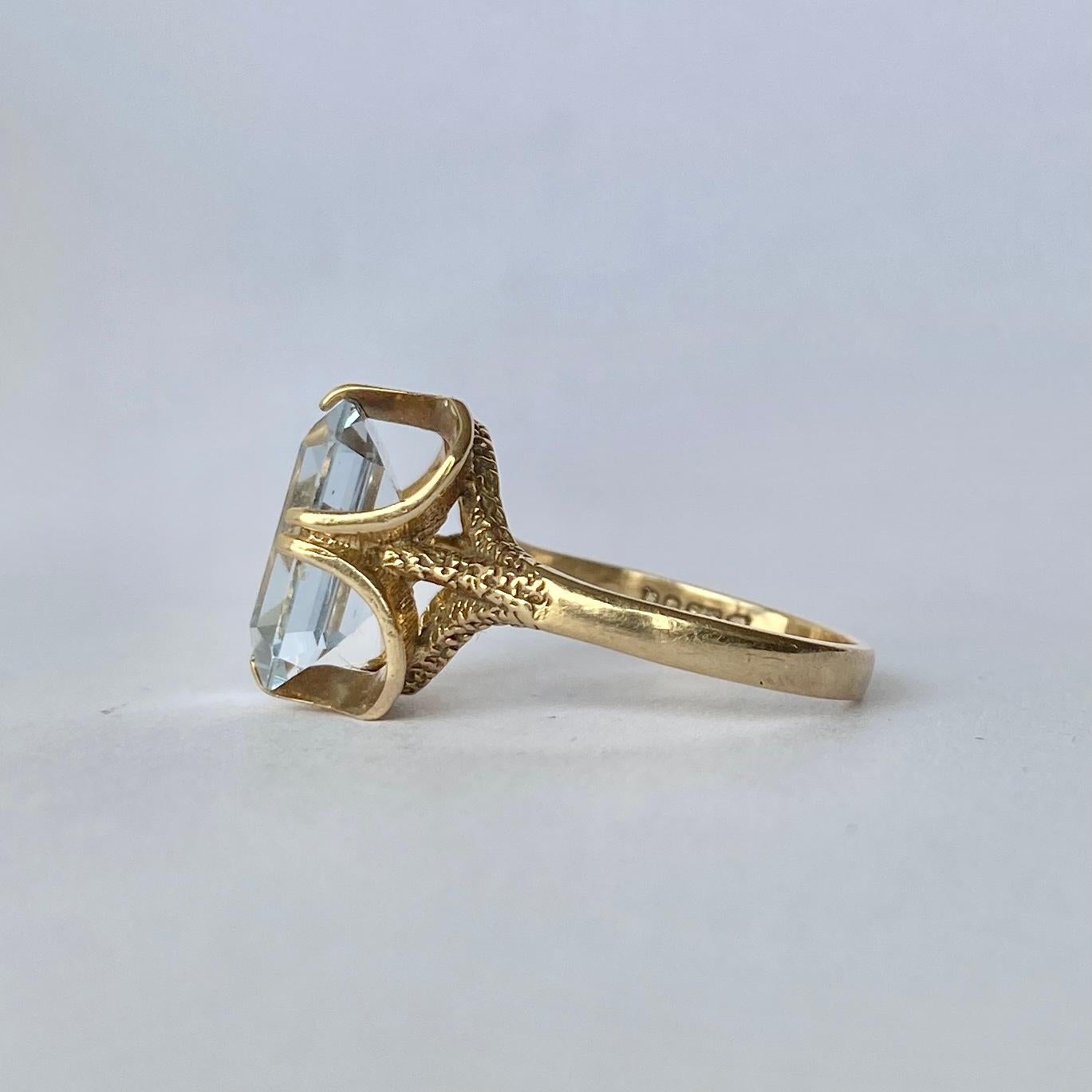 Modern Vintage Blue Topaz and 9 Carat Gold Ring