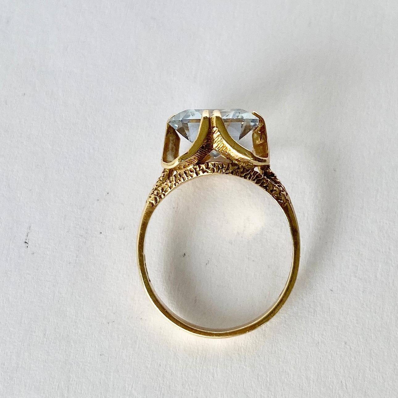 Emerald Cut Vintage Blue Topaz and 9 Carat Gold Ring