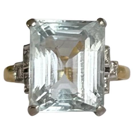 Vintage Blue Topaz and Diamond 18 Carat Gold Ring