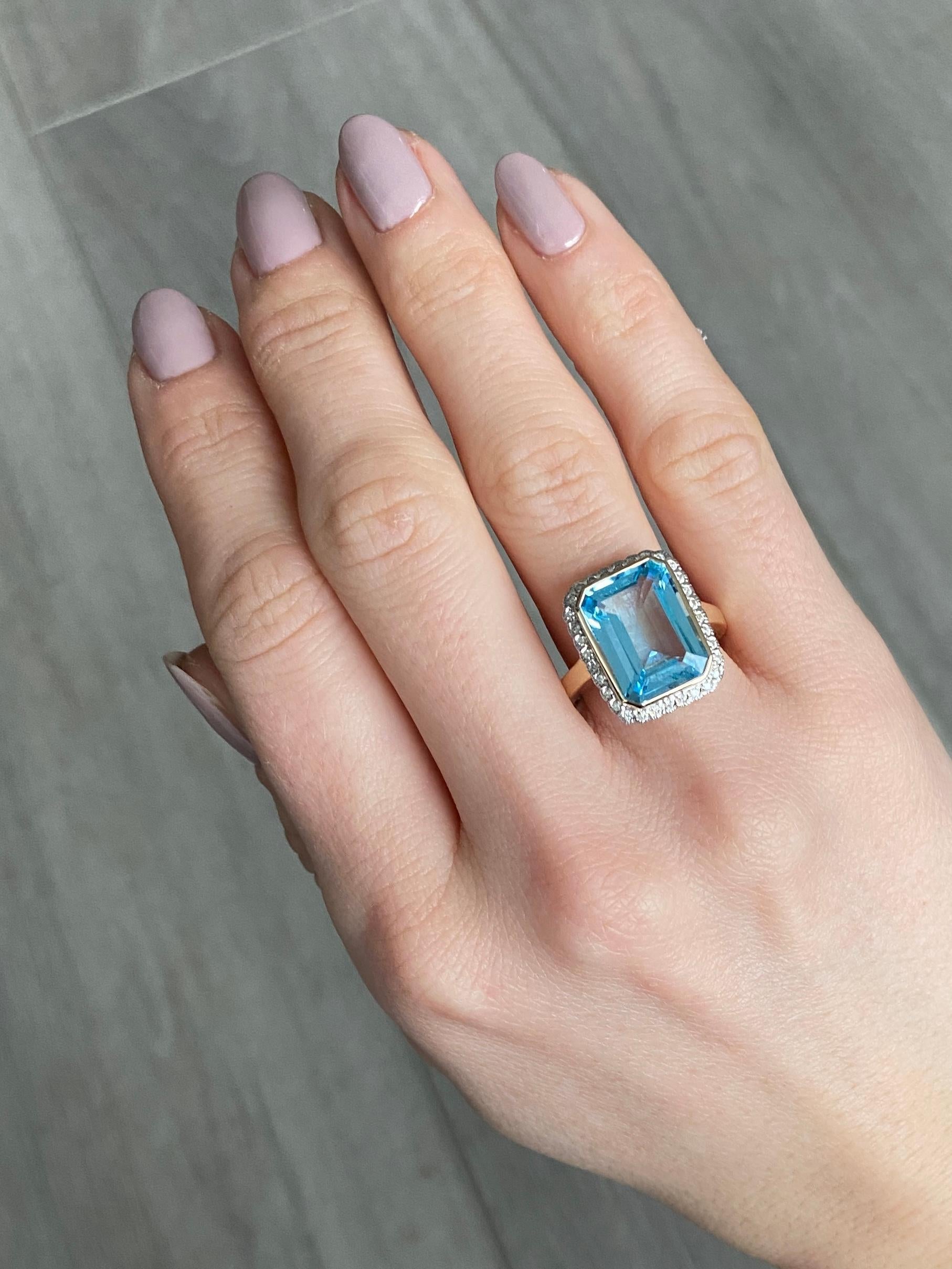 Modern Vintage Luke Stockley Blue Topaz and Diamond 9 Carat Gold Cocktail Ring For Sale