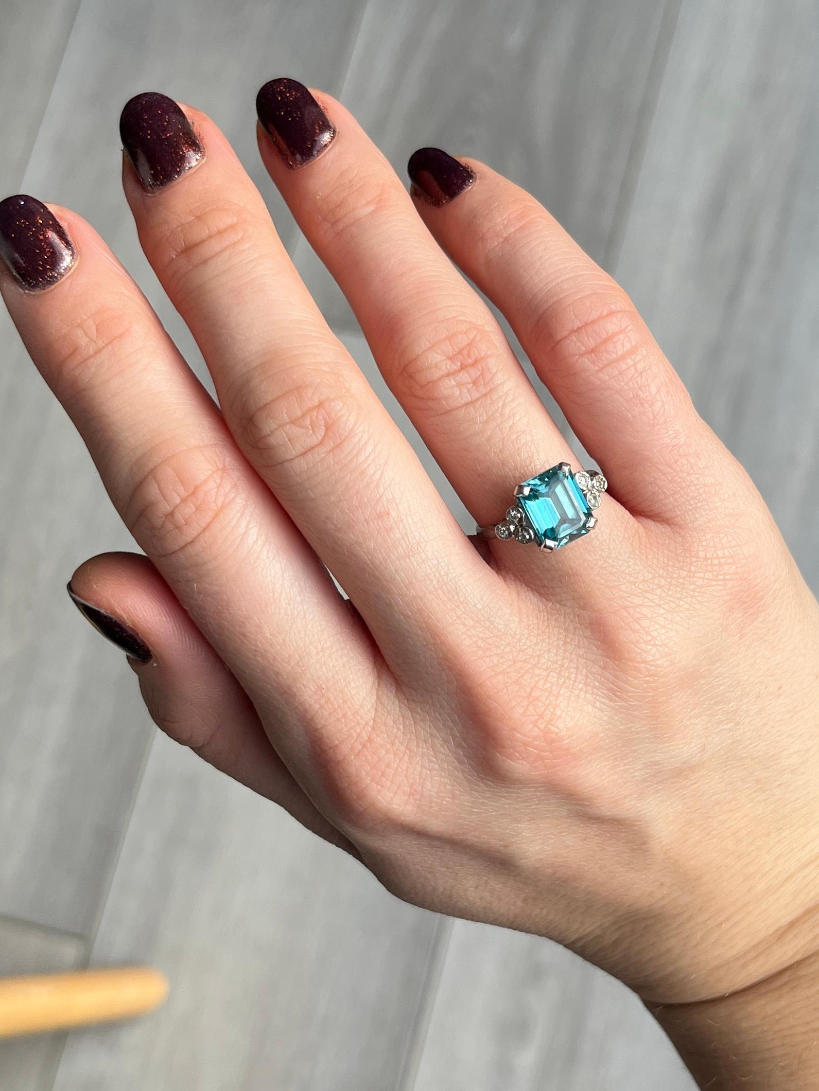 Oval Cut Vintage Blue Topaz and Diamond 9 Carat White Gold Ring For Sale