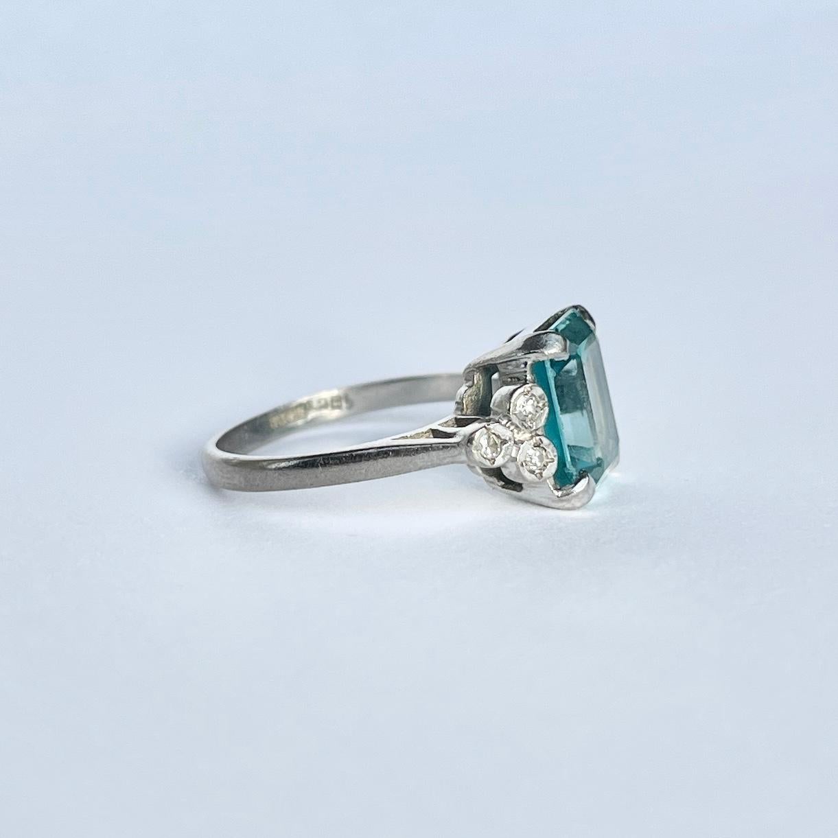 Women's Vintage Blue Topaz and Diamond 9 Carat White Gold Ring For Sale