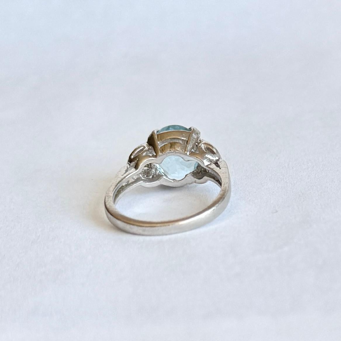 Women's Vintage Blue Topaz and Diamond Platinum Ring For Sale