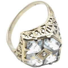 Vintage Blue Topaz Cocktail Ring 14 Karat White Gold