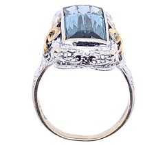 Vintage Blue Topaz Cocktail Ring 6ct Art Deco Filigree Antique 14K Bows