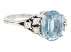 Vintage Blue Topaz Diamond 18 Karat White Gold Gemstone Ring