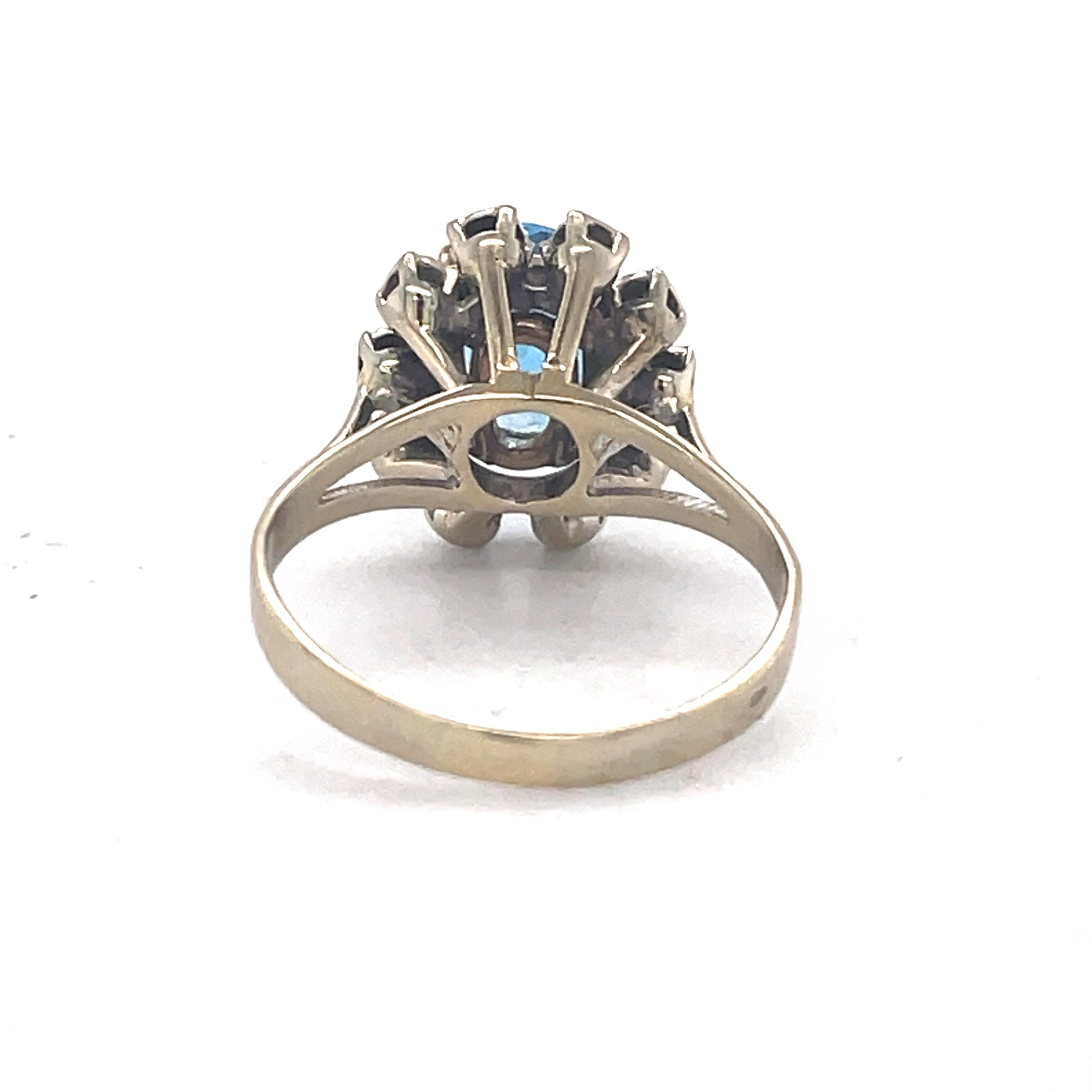 Women's Vintage Blue topaz ring - 2ct Blue Topaz Ring, 18K white gold, diamond Halo ring For Sale