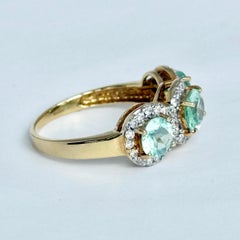 Vintage Blue Tourmaline and Diamond 18 Carat Gold Triple Cluster Ring