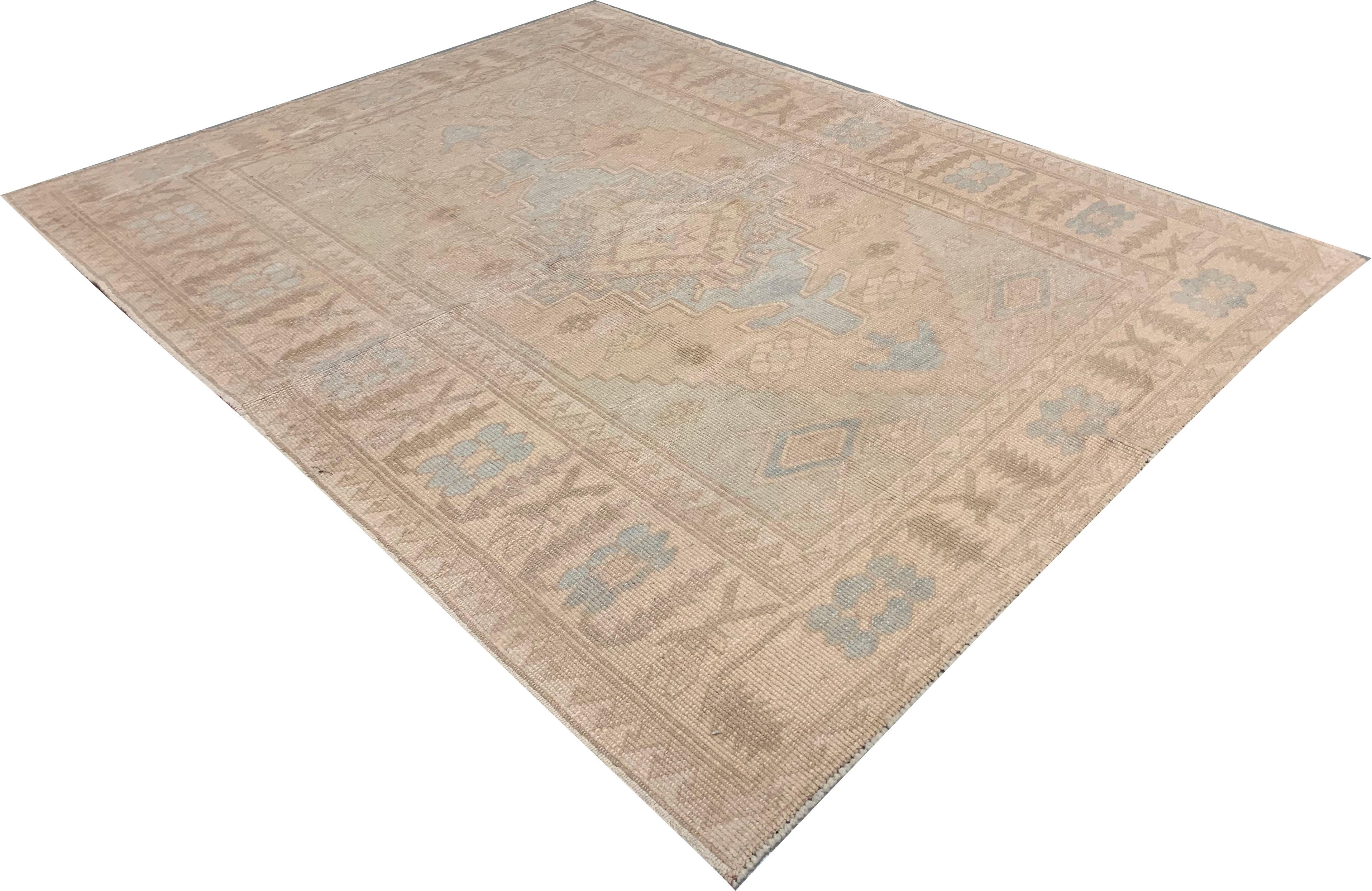 Vintage Blau Türkisch Oushak Bereich Teppich 4'3 x 5'3 im Angebot 2