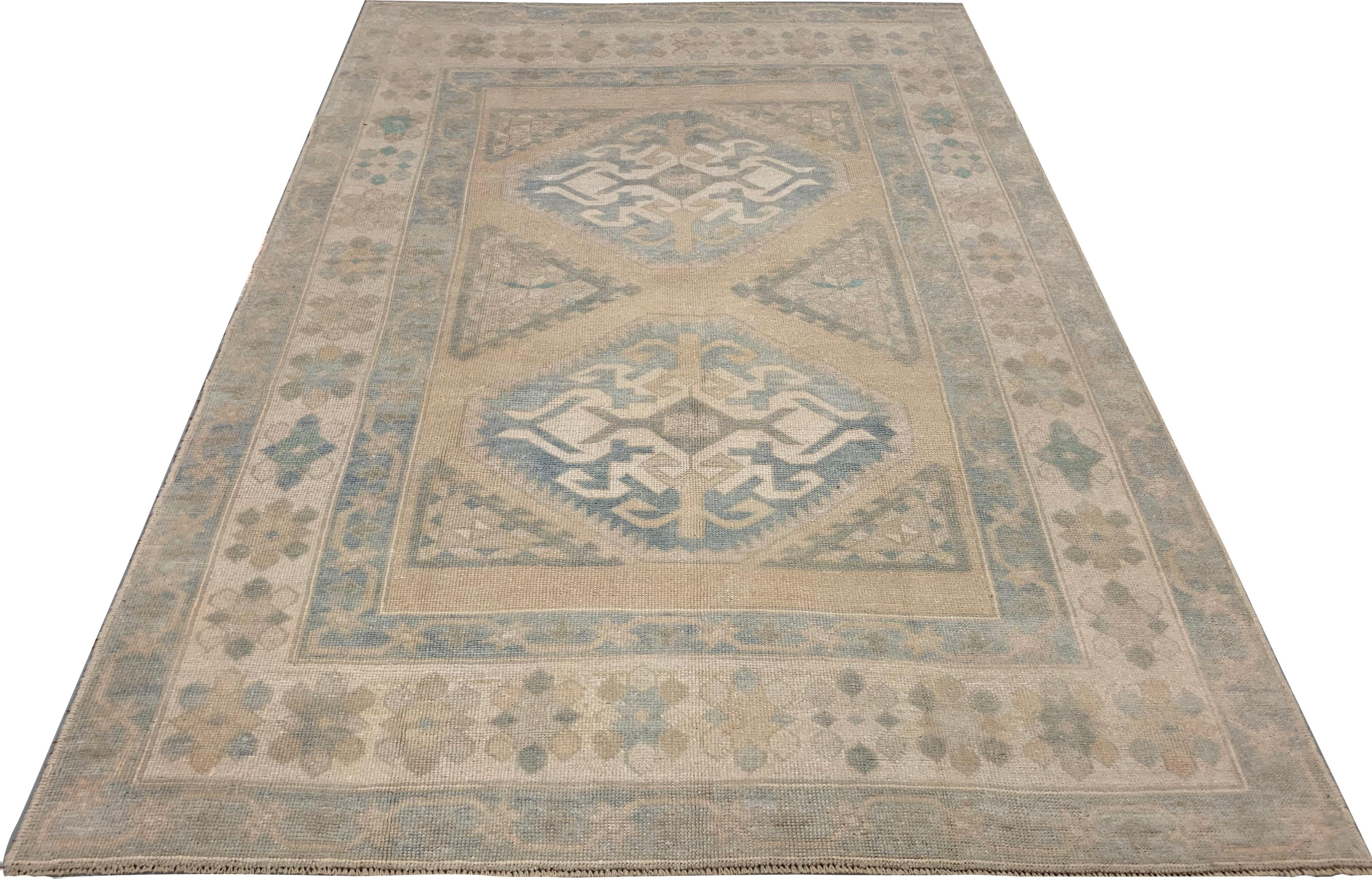 Vintage Blau Türkisch Oushak Bereich Teppich 4'6 x 6'5 im Angebot 4