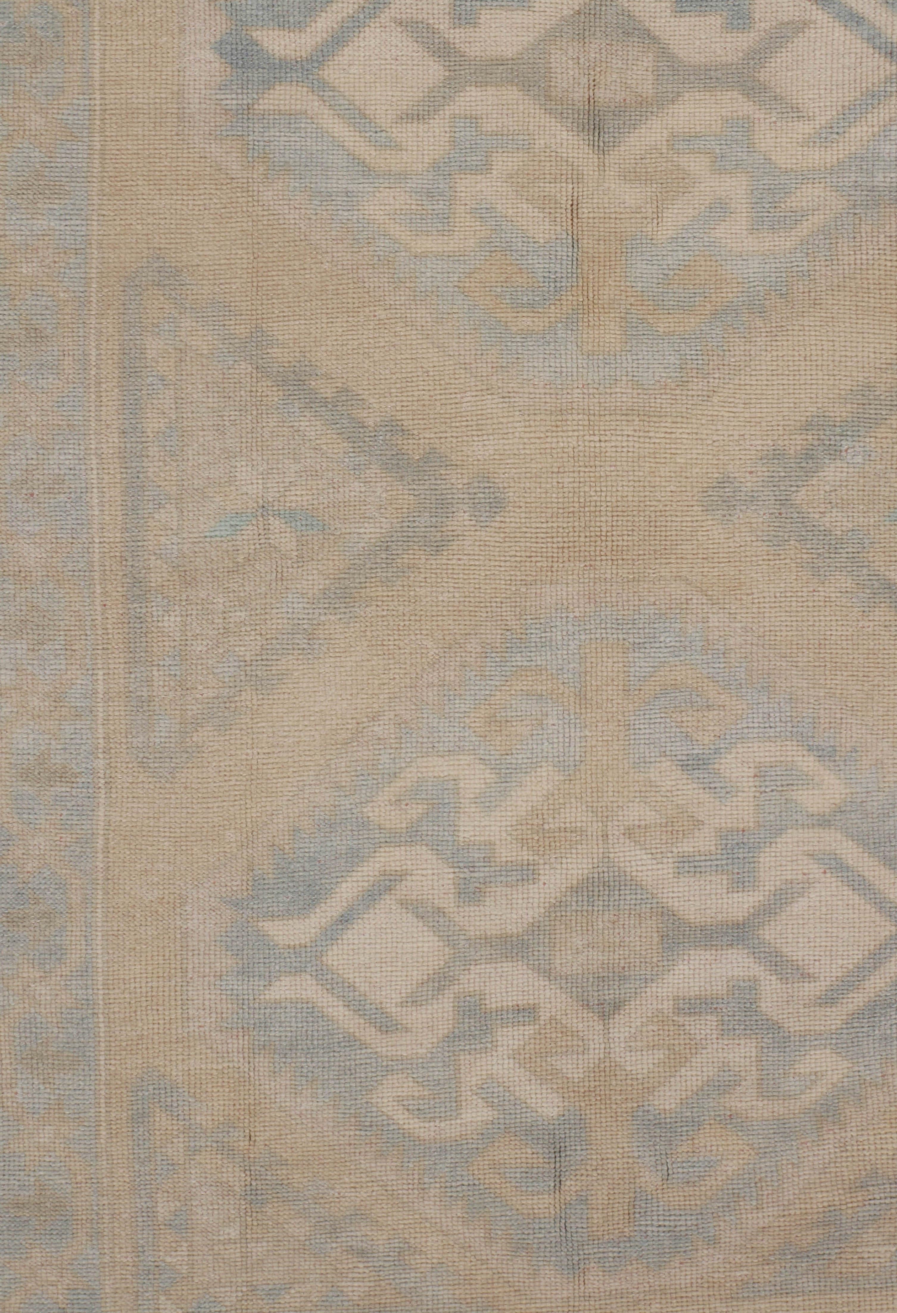 Vintage Blau Türkisch Oushak Bereich Teppich 4'6 x 6'5 (Handgewebt) im Angebot