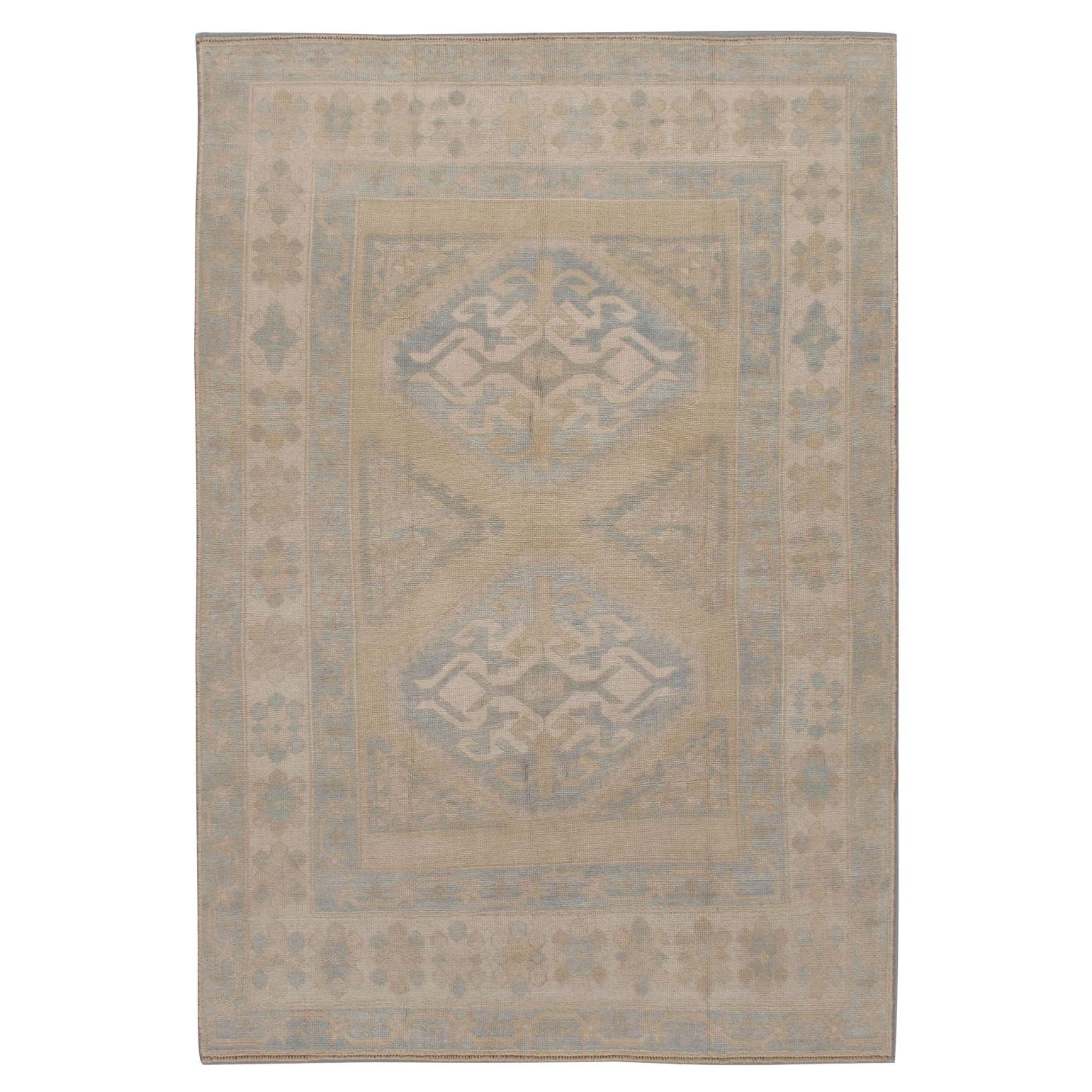 Vintage Blue Turkish Oushak Area Rug 4'6 x 6'5